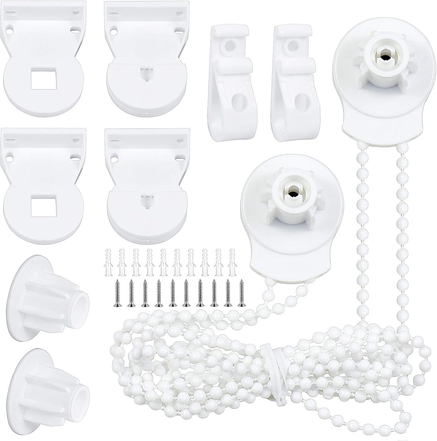 SelfTek 2 Set 25mm Roller Blind Fittings Plastic Brackets with Beaded Chain Replacement Repair Kit