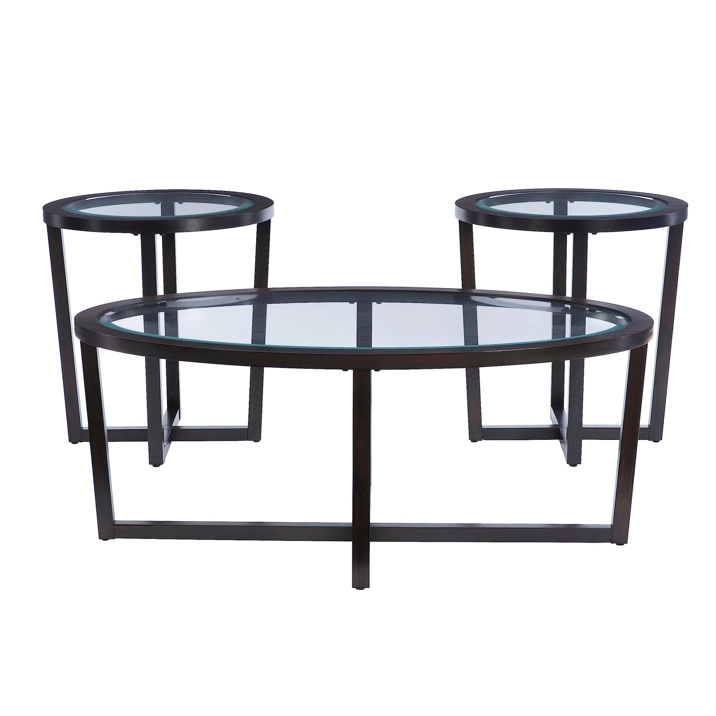Powell Marta Umber Brown Wooden Three Piece Coffee and End Table Set with Tempered Glass Tops
