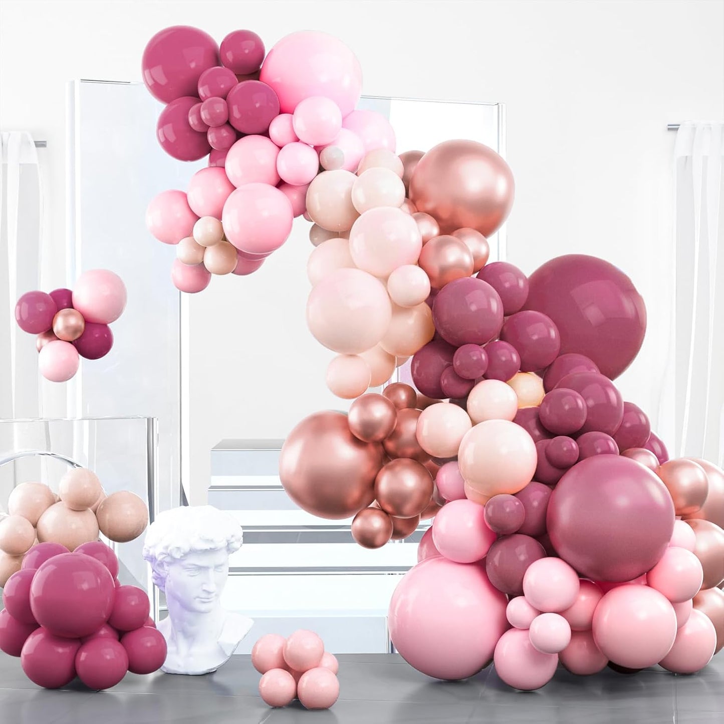 PartyWoo Dusty Pink Balloon Arch Kit - 100 Pcs Shades of Pink & Dusty Rose Balloons | Various Sizes for Weddings & Celebrations