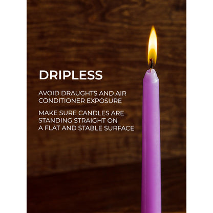 CANDWAX 8 inch Taper Lilac Candles Set of 12 - Unscented Smokeless Dripless Tall Candlesticks - Perfect for Special Occasions, Ordinary Dinners, for Mother's Day - Lavender Candle Sticks