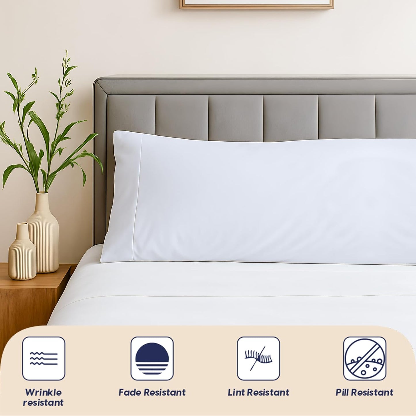 SGI Bedding Body Pillow Case, 600 Thread Count, 21X56 inch, 100% Egyptian Cotton, White