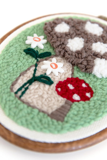 Kimberbell Punch Needle Kit – Mushroom Meadow - Complete DIY Embroidery Kit with Tool, Monks Cloth, Yarn, Frame & Embellishments – Punch Needle Design for Home Décor & Gifts