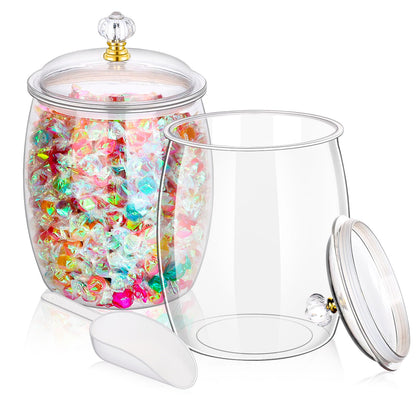 mwellewm 2Pcs 1 Gallon Candy Jars With Lids&Spoons Clear Plastic Cookie Container Large Airtight Apothecary Storage Organization Hard Snack Buffet Canister for Wedding Home Kitchen Bar Decoration