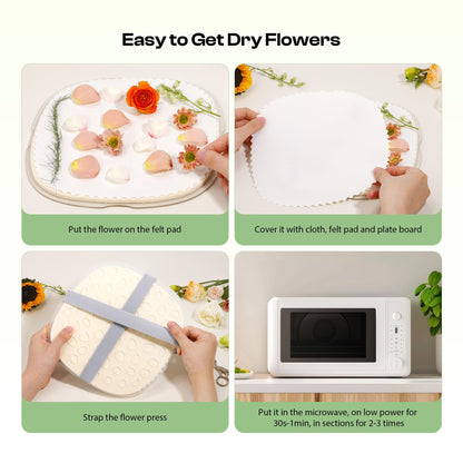 Caydo Microwave Flower Press Kit for Pressed Flower Art, 9" 2 Layers Portable Quick & Easy Flower Pressing Kit with Resusable & Washable Cloth, Color Retention Flowers Preservation for Craft Projects