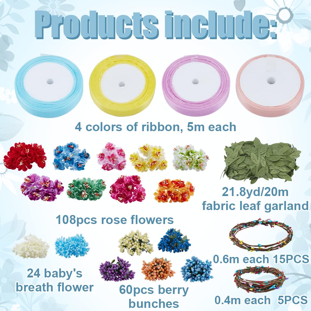 ACRNIGHEET 20 Sets DIY Flower Crown Making Kit, Gorgeous Flowr Crowns Kit, Fairy Party Favors Floral Headband and Bracelet, Make Your Own Crown Garland Headband for Princess Women Wedding Birthday
