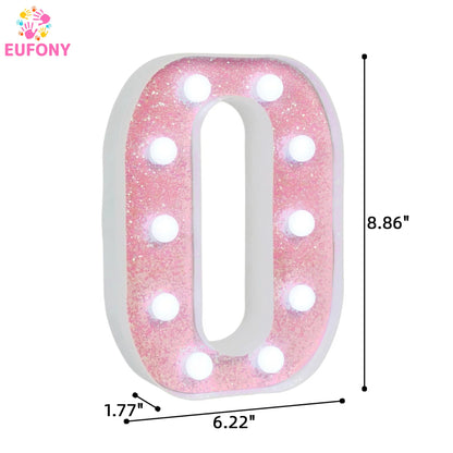 EUFONY Pink Glitter Marquee Light Up Letters, Battery Operated LED Letter Lights Signs for Pink Birthday Party Table Decorations, Wall Decor for Girls Bedroom, Initial Letter O with Cool White Lights