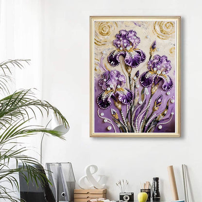 LPDJITO DIY Diamond Pearl Painting Kit for Adults, Flower 5D Pearl Painting Craft 12x16 inch, Beginner Friendly Home Wall Decor Art, Gift for Women Men Housewarming 12x16 (Purple flowersr)