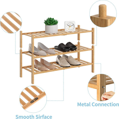 3 Closet RONGJlA Tier Bamboo Shoe Rack for Free Standing Wood Shoe Shelf Storage Organizer for Entryway Small Space