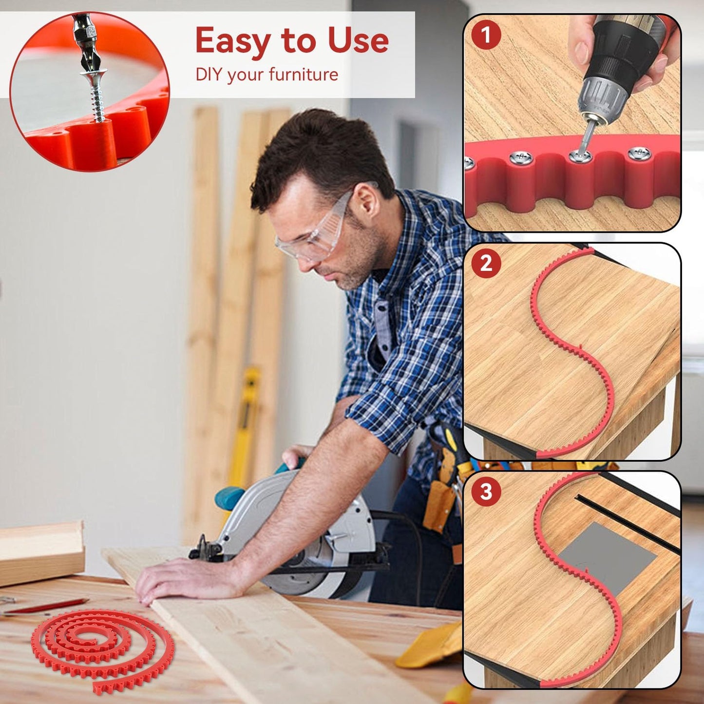 Woodworking Profiling Strip Flexible Curve Template Profiling Strip Gear Driven Curve Template Guide Adjustable Fixed Complex Shape Contour Tool (78.74inch)