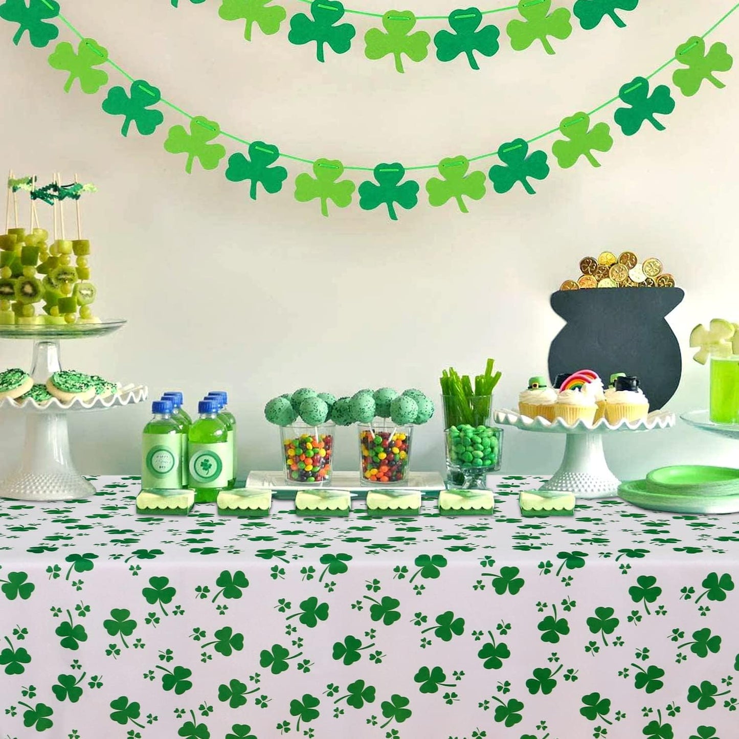 60 102 Inch, 100% 150 LUSHVIDA St.Patrick's Day Rectangle Table Cloth, x Shamrock Patterned Irish Clover Washable