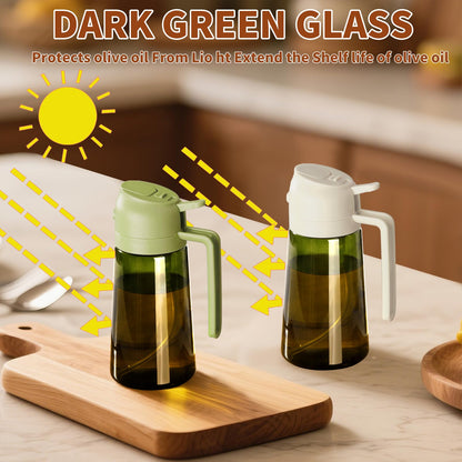 Olive Oil Dispenser and Oil Sprayer – 16oz/470ml Glass Light-Proof Oil Pourer for Kitchen, Air Fryer, Cooking, Salad, and BBQ