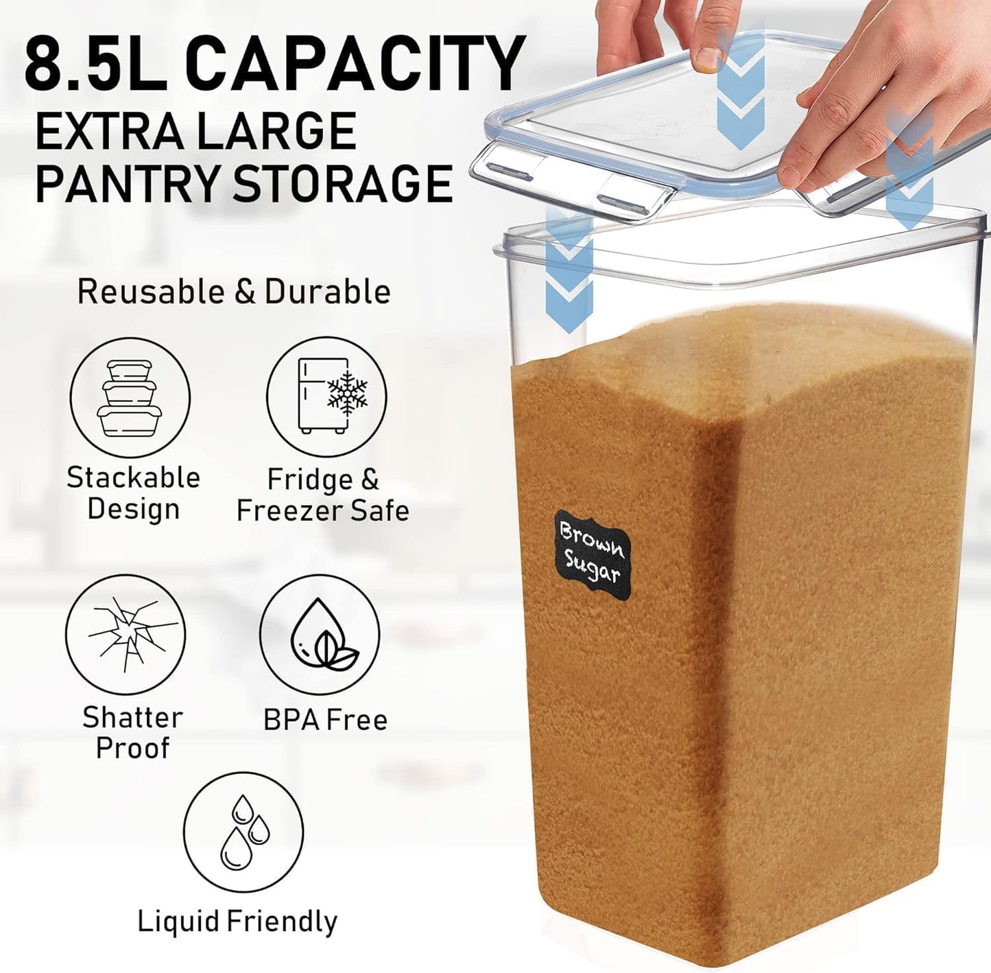 2 [8.5L 287 Oz] Flour Storage Container PC / Extra Large Food Storage Containers with Lids - Airtight, Leak Proof