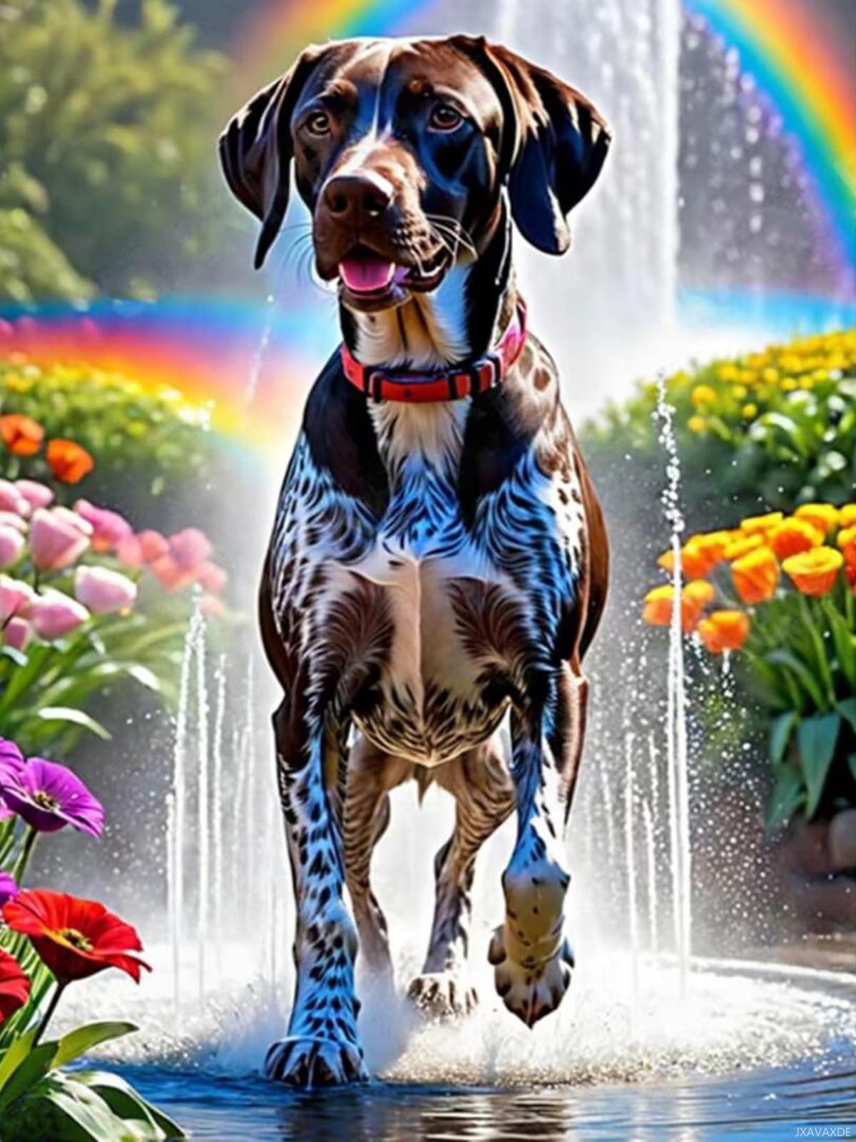 German Shorthaired Pointer Diamond Art Painting Kits for Adults, Dog Playing in Water DIY Diamond Painting Set, Diamond Painting Pictures Home Wall Decor Entrance Decorations 12x16 inch