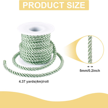 Bestewelry 8.74 Yard 5mm Polyester Twine Cord Pink Green Decorative Twisted Cord Shiny Silk Ropes for Christmas Party Home Decor Bag Drawstrings Costume Curtain Tieback Macrame Bracelet