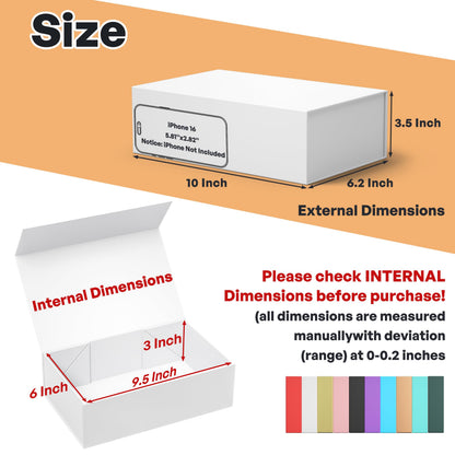 RYDDOY 5 Pack White Gift Box, 9.5x6x3'' Gift boxes for Presents with Lids Magnetic Closure Rectangle Collapsible for Bridesmaid Proposal Box, Wedding, Christmas, Halloween, Birthday Gift Packging