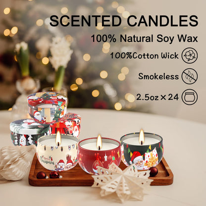 Wfmolcand 24 Packs Christmas Scented Candles Gift- Aromatherapy Candle-2.5oz Soy Wax-Long Lasting Burn time, Advent,Christmas Thanksgiving Gifts, Home Decor.