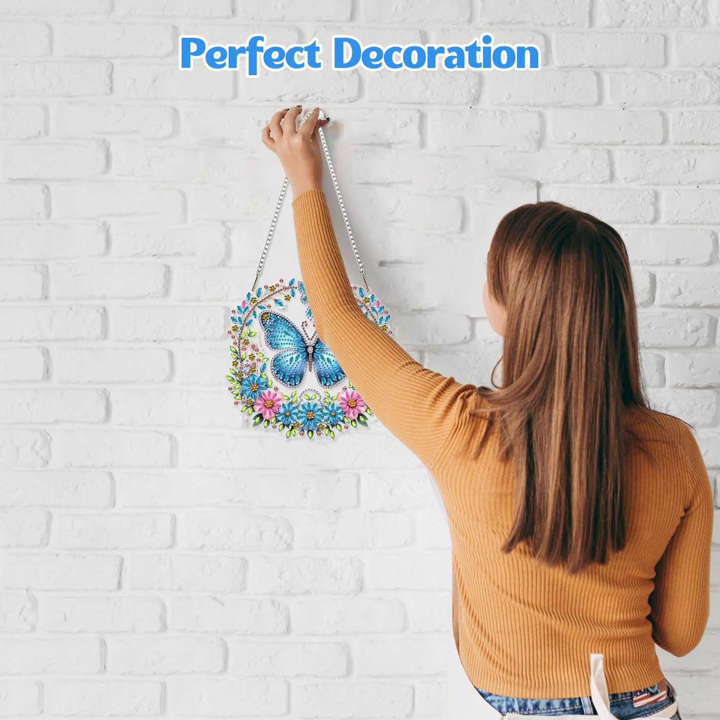 GHHKUD Butterfly Diamond Art Hanging Kits for Adults, DIY Double Sided Diamond Painting Hanging Flower Wreath, Special Shaped Acrylic Ornaments Pendants for Window Home Garden Wall