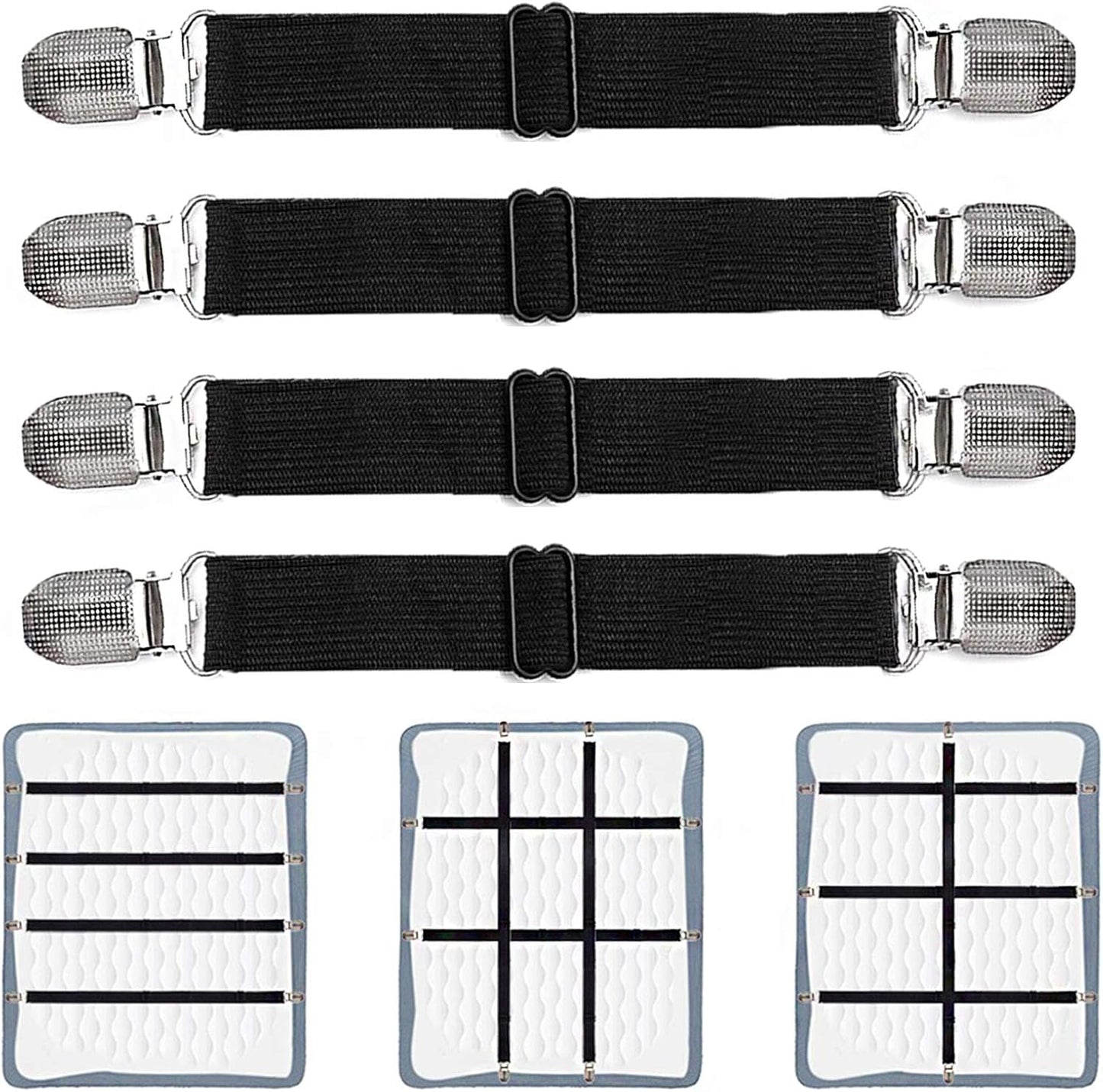 Adjustable Bed Sheet Clips, Heavy Duty Sheet Fasteners Holder Straps for Mattress, Sofa, Couch, Recliner