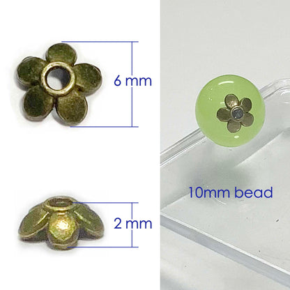 Heather's cf Flower Bead Caps Custom Fancy Charm Jewelry Making Spacer Kit Findings Bulk Vintage for Bracelets Earrings Necklaces Rings Beading Supplies Craft Non Tarnish DIY (Bronze Petal - 500 Pcs)
