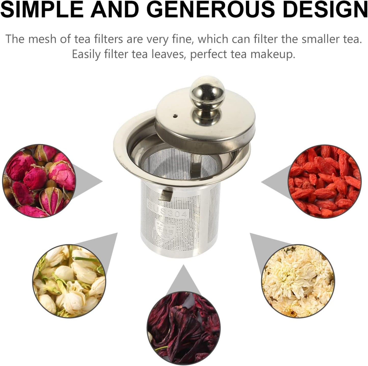 SHERCHPRY Teapot Tea Strainer: Metal Infuser Insert, Fine Mesh Tea Steeper for Loose Tea, Stainless Steel Tea Filter