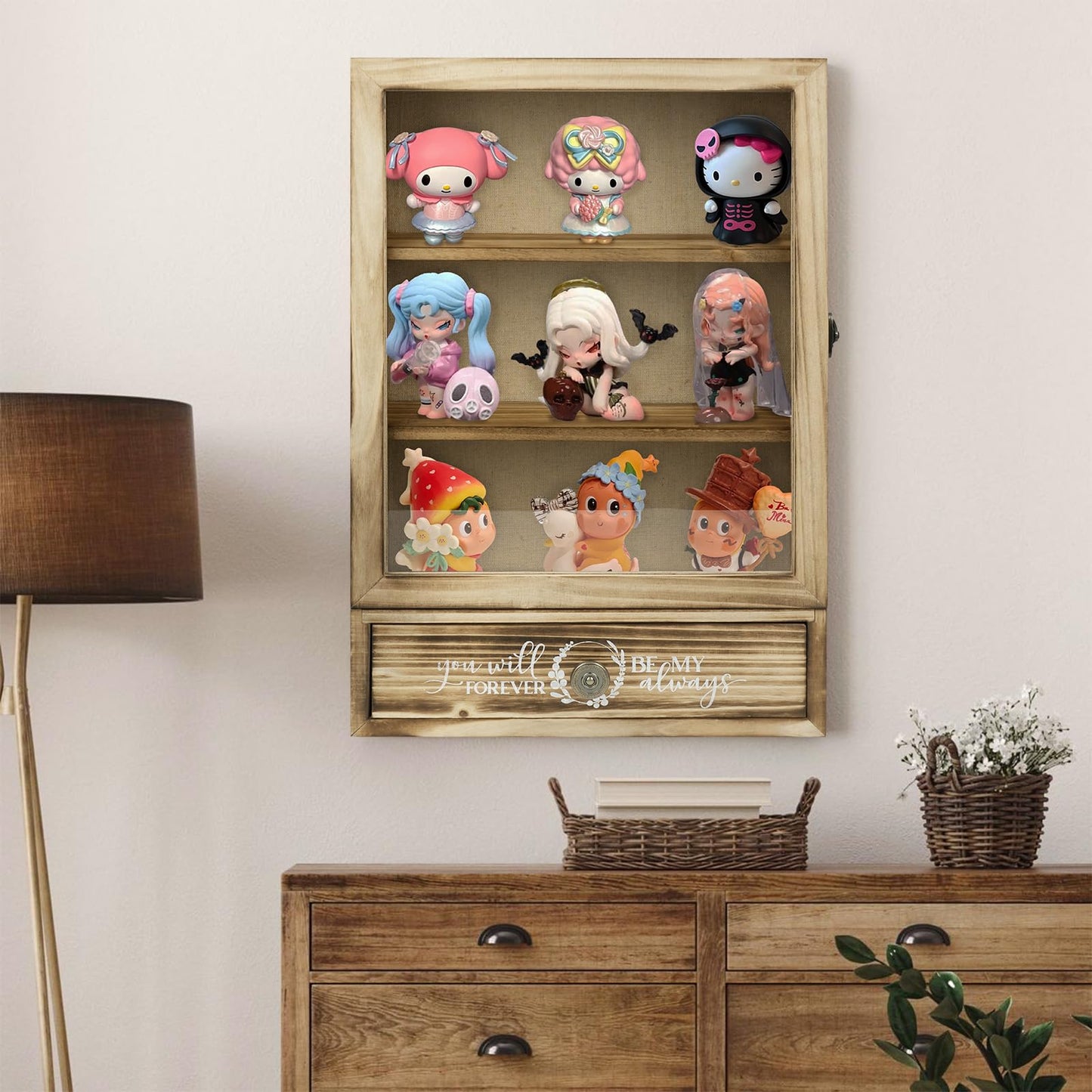 11" x 16" Shadow Box Display Case & Shadow Box Frame - Wooden Wedding Shadow Box with High-Definition Glass, Removable Shelves, Drawer and Linen Lining, for Preserving Photos, Flowers and Keepsakes