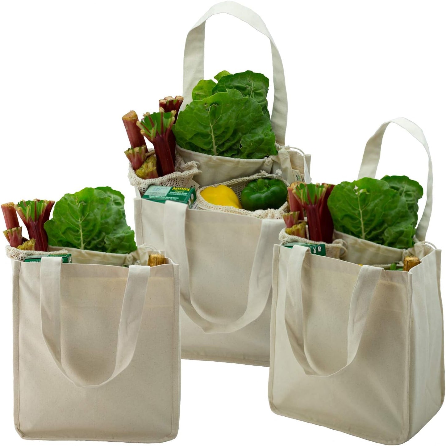 Simple Ecology Organic Cotton Deluxe Reusable Grocery Shopping Bag; Bottle Sleeves, Rigid Bottom Support (UPDATED