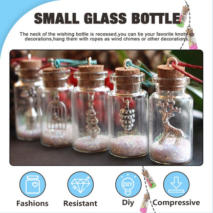 Wshxjzyay 60 Pieces 1 ml Small Glass Bottles with Cork Lids, Mini Glass Wishing Bottles, Empty Spell Jars for Theme Party DIY Crafts Christmas Tree Decoration