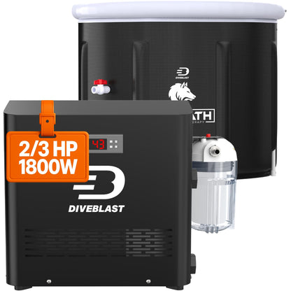 Diveblast Cold Plunge Tub With Water Chiller, Pump and Filter - Low Consumption 2/3 HP Cold Plunge Chiller - Cools Water Down to 39°F