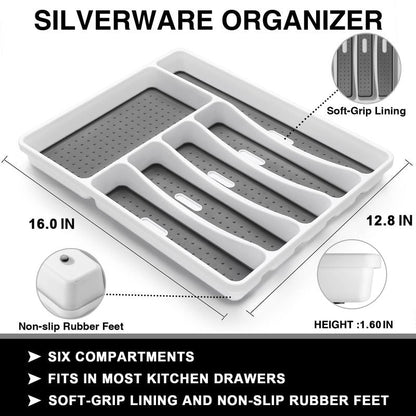 49-Piece Black Silverware Set with Organizer, Food-Grade Stainless Steel Black Flatware for 8, Cutlery Utensil Sets with Steak Knives, Rust-proof, Mirror Polished, Dishwasher Safe, Roman Column