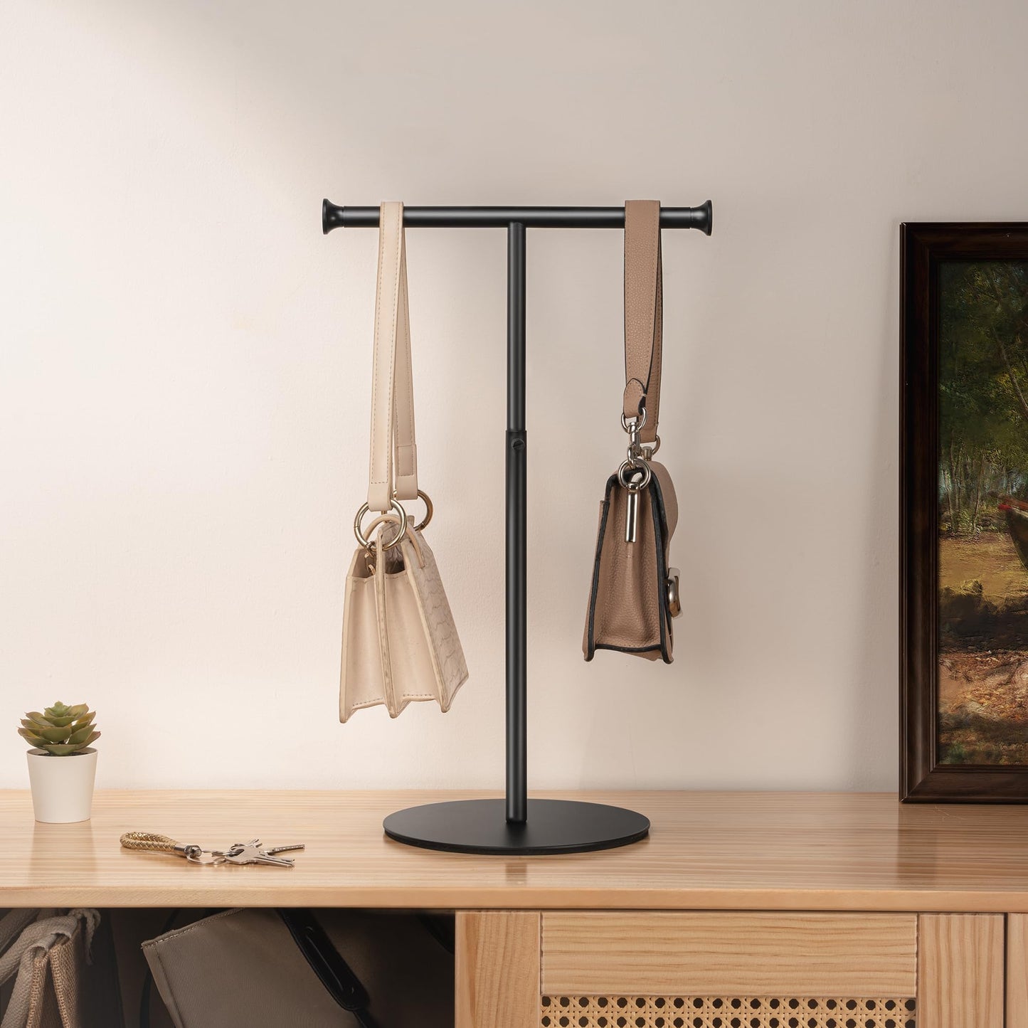 niffgaff 2 Pack 15‘’-24‘’ T Bar Purse Display Stand Tabletop: Adjustable Height Handbag Holder, Countertop Hanging Rack for Long Necklace Scarf Lanyard, Black