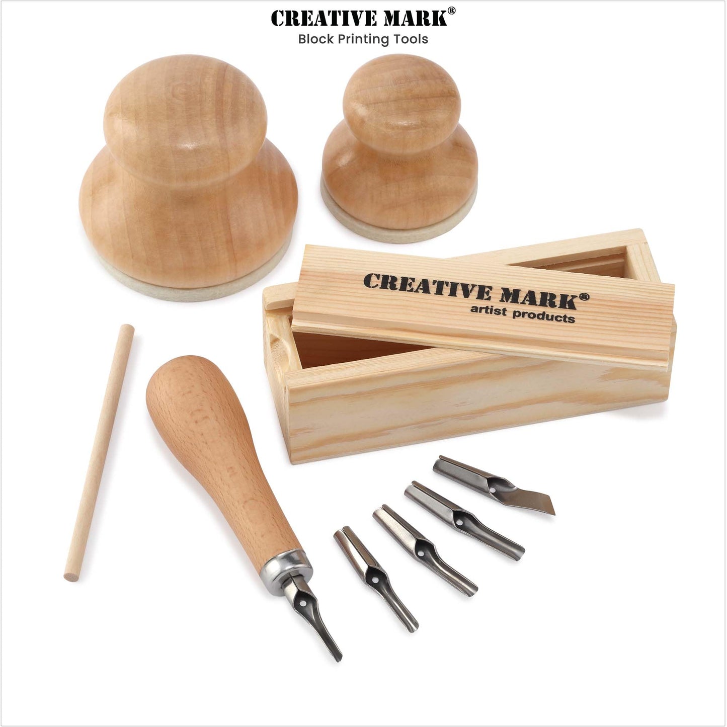 Creative Mark Hand-Held Printmaking Baren, Small 51mm Wooden Block Print Baren - Linocut Tools with Solid Wood Polished Domed Handle, Felt-Covered Base