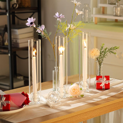 Teenyyou 96 Set Glass Hurricane Candle Holders Bulk 12.6" Open Ended Glass Candleholder Tube Shape Bottomless and 2.2" Taper Clear Candlestick Holders for Wedding Table Centerpiece (Clear)