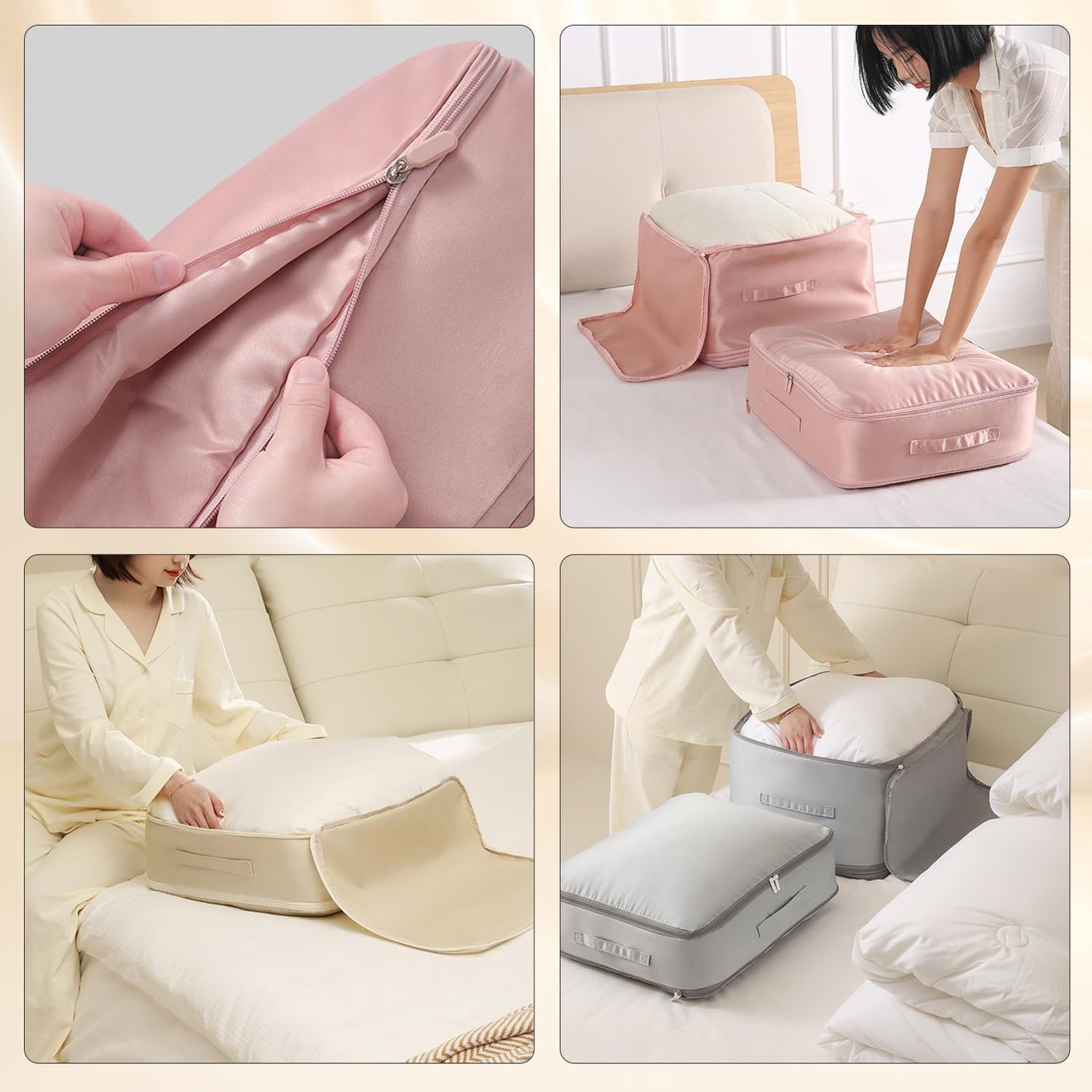 Ultra Space Saving Self Compression Organizer Bags | Heavy Duty Moving Bags for Comforters, Clothes, Blankets (Khaki, L)