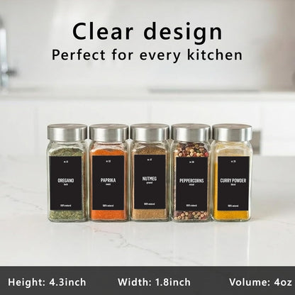 24 4oz 280 Deco haus Glass Spice Jars with Label x [LABELS incl] Spice Containers with Labels, Shaker Lids, Funnel