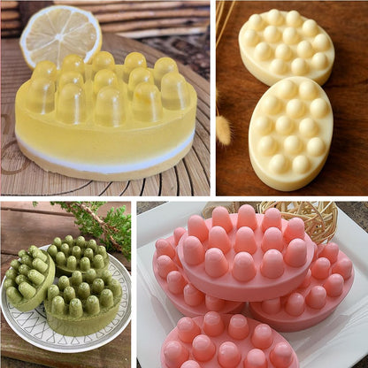 SJ Massage Soap Mold - 2 Pcs, 4 Cavities Silicone Soap Mold for Soap Making, Handmade Hair Brush Shampoo Bar Molds, Food Grade BPA Free(Blue and Green)
