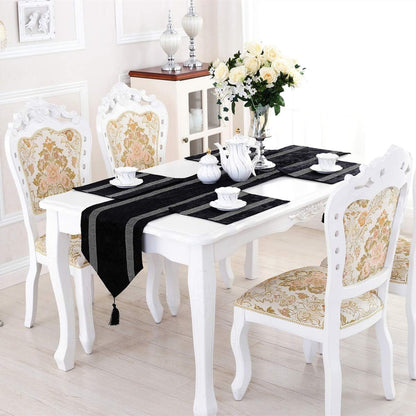 San Tungus 13 84 Inch Multi-Size Elegant Table Runner with Tassels Bright Rhinestone, x for Farmhouse Long Side Desk