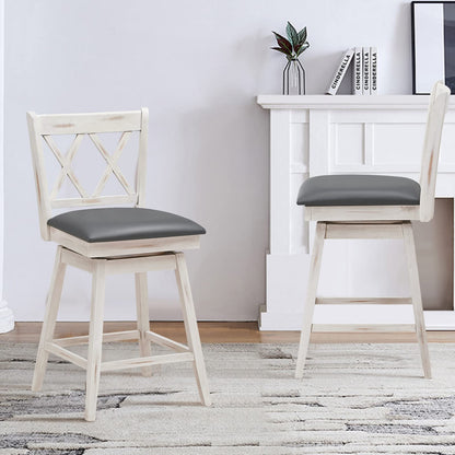 COSTWAY Bar Stool Set of 4, 360 ° Swivel Counter Height 25inch Bar Stool with Foot Rest Upholstered Cushion & Ergonomic Backrest, Sturdy Frame, for Pub, Kitchen Islands (4, Antique White + Grey)
