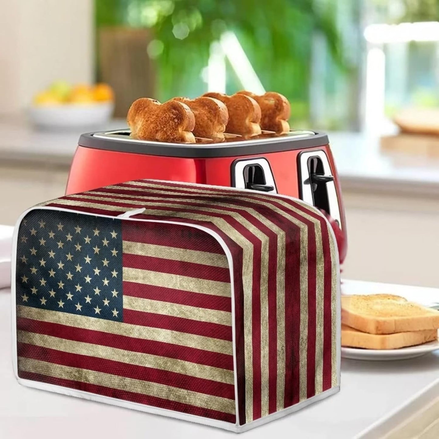 Mumeson American Flag Print Toaster Cover, 4 Slice Dustproof Covers, Stain Resistant Bakeware Protection Decor