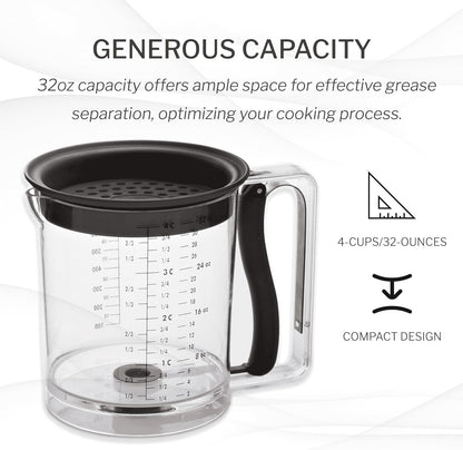 Amco 32oz Grease Separator, Bottom Release, Mess-Free Pouring, Dishwasher Safe