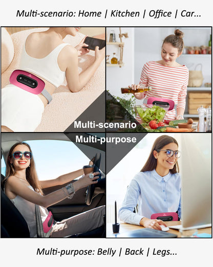 Electric Heating Pad, Portable Cordless Menstrual Heating Pad with 4 Heat Levels and 4 Massage Modes, Fast Large Heating Belly Wrap Belt for Cramps, Back Pain Relief Gifts for Women Girls Her(Black)