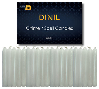 Dinil – Set of 20 White Spell & Chime Candles – Premium Mini Taper Candles for Rituals, Prayer, Birthdays, Meditation, Altar, Spells, Chime Candles - 4 Inch Tall, Unscented (White)