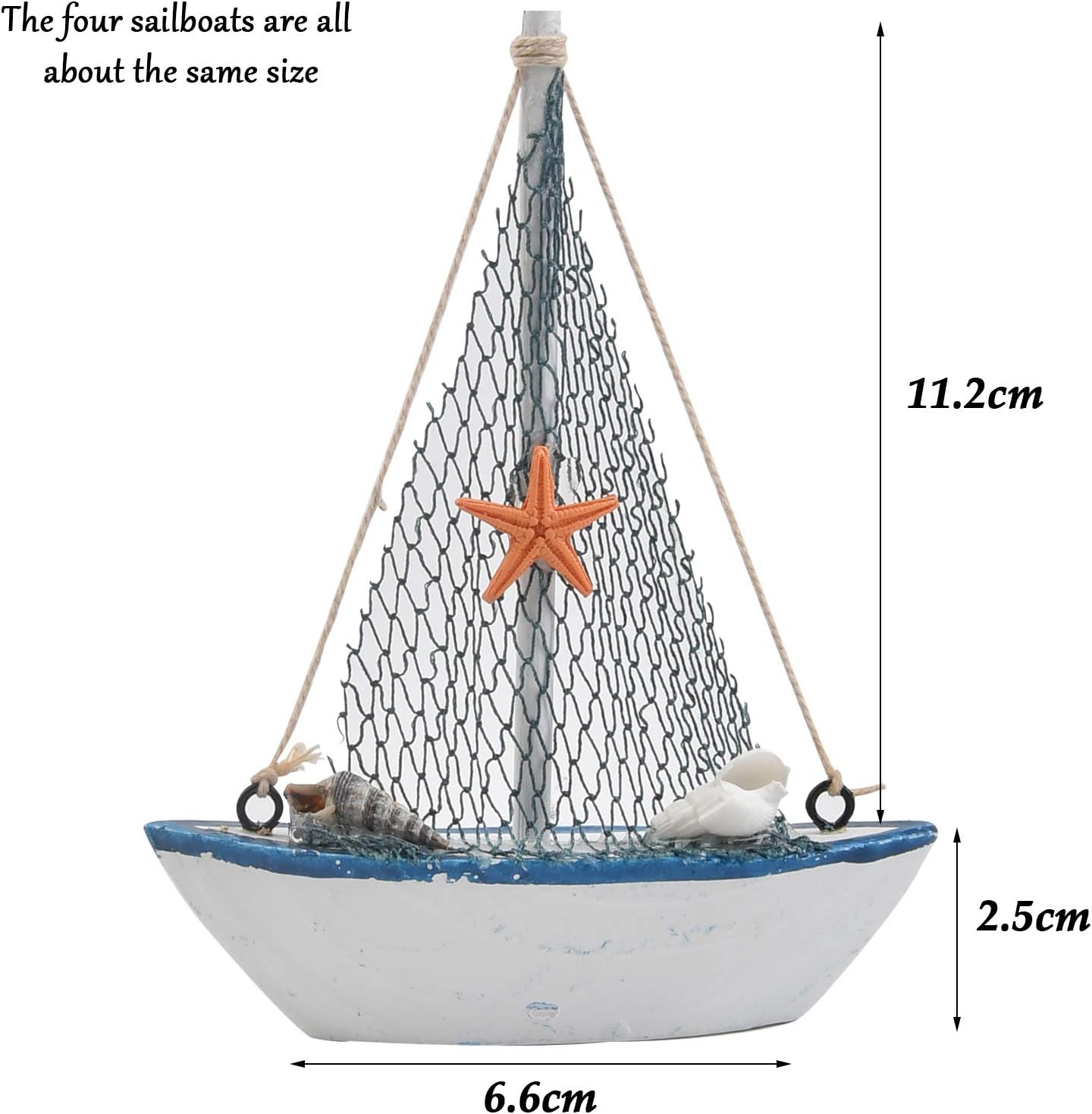 BUYGO Sailboat 4-Piece Set O Mini Model Decoration - Wooden Miniature Sailing Boat Home Decor