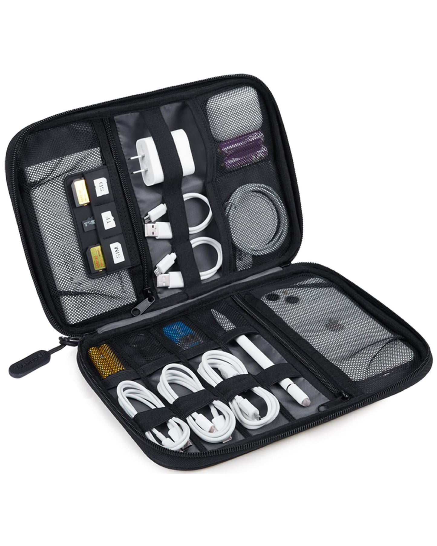 BAGSMART Electronics Travel Organizer Case, Tech Accessories Cord Storage Bag for Phone, Power Bank, SD Card, Cables, Black