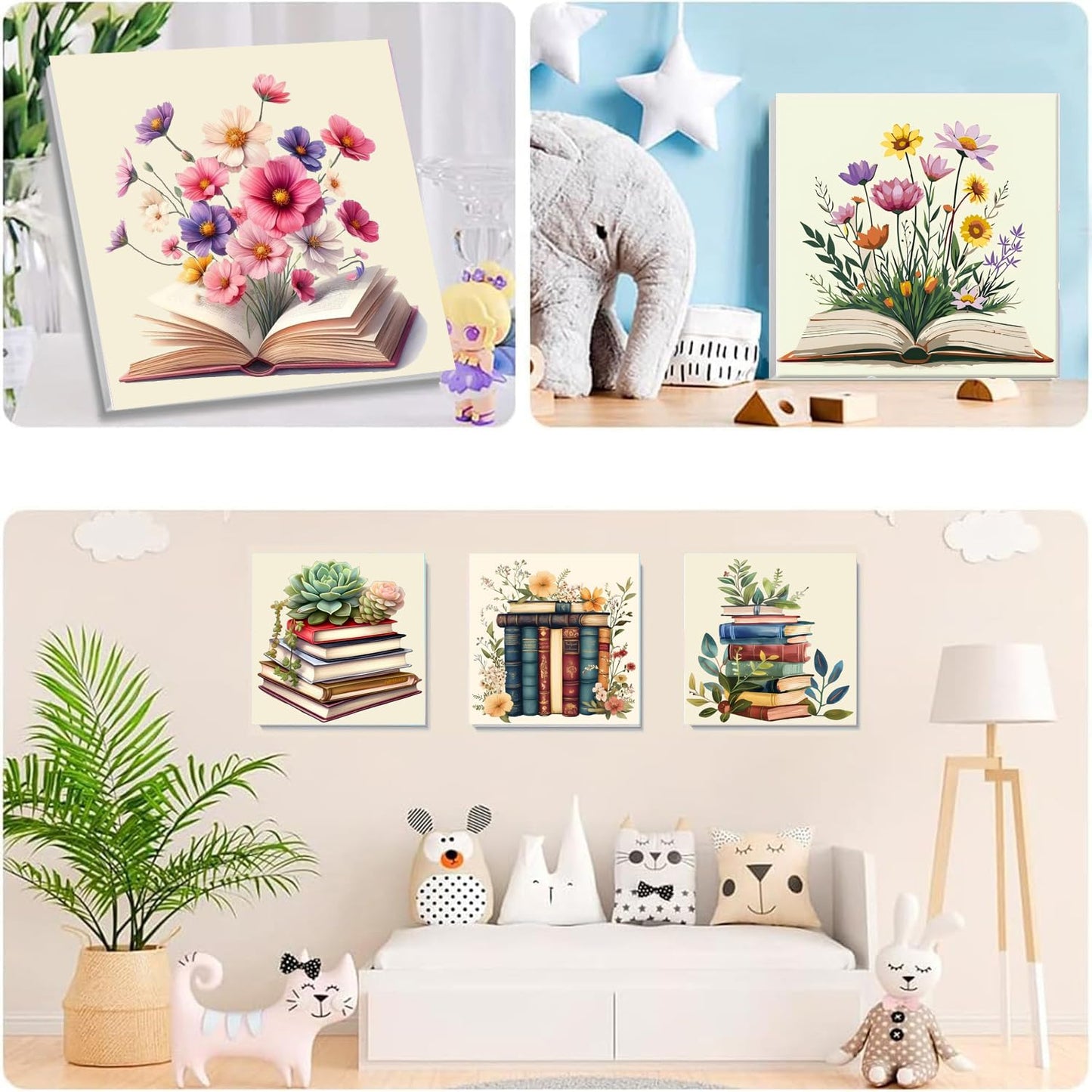SYDYLH 6 Pack Framed Paint by Numbers for Adult, Books Easy Paint by Numbers with Frame, DIY Flowers Acrylic Adult Painting by Number Kits on Canvas for Gift Decor 8 x 8 Inch