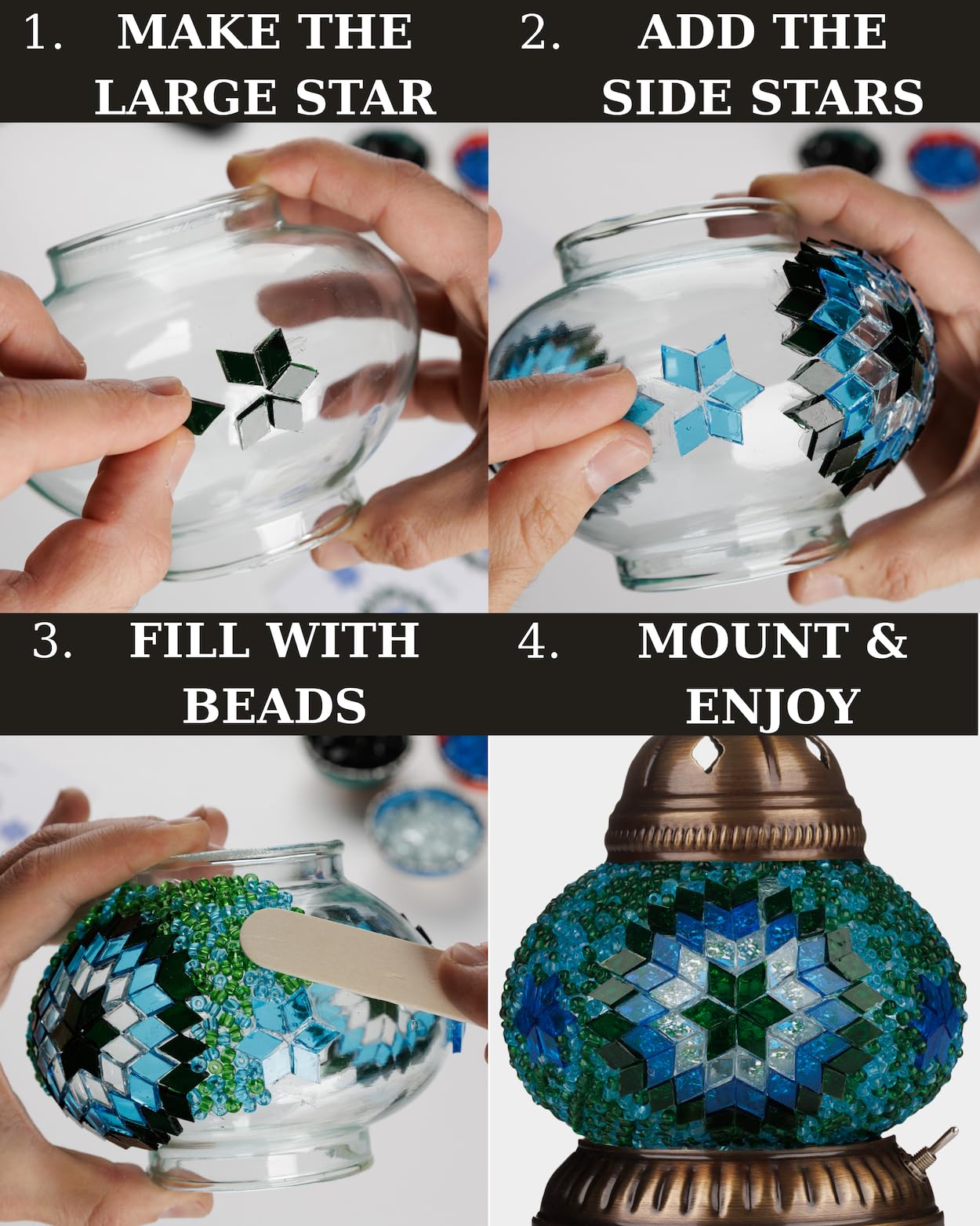 DEMMEX DIY Turkish Moroccan Mosaic Lamp Making Kit – Beginner Friendly Mosaic Art & Craft Project Kit for Adults & Teens – No Grout/Plaster Needed – Fun, Easy, No Experience Required (Brown&Amber)