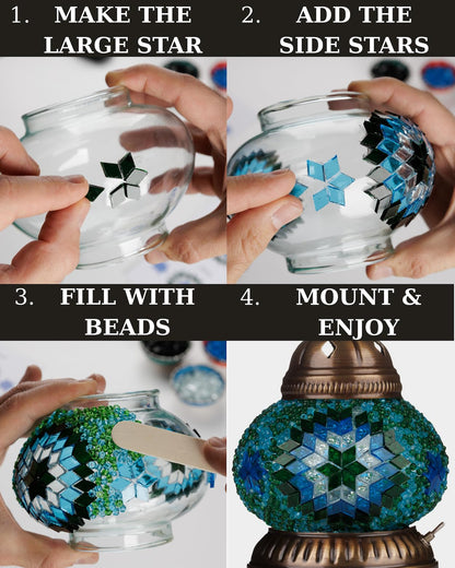 DEMMEX DIY Turkish Moroccan Mosaic Lamp Making Kit – Beginner Friendly Mosaic Art & Craft Project Kit for Adults & Teens – No Grout/Plaster Needed – Fun, Easy, No Experience Required (Brown&Amber)