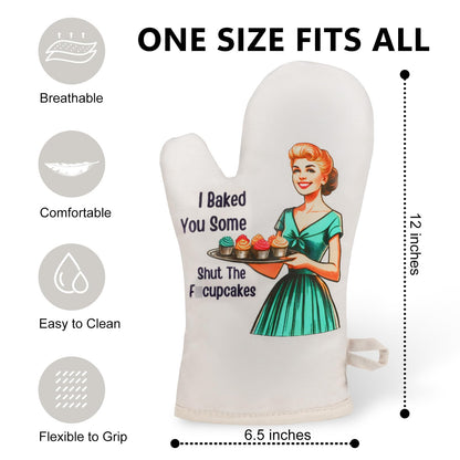Miracu Funny Oven Mitts for Women, Cute Oven Mitt Set, Fun Kitchen Mittens, Baking Gifts for Women Bakers, Baker Gifts for Mom, Cooking Accessories, Retro Humor Mothers Day Bday Housewarming Presents