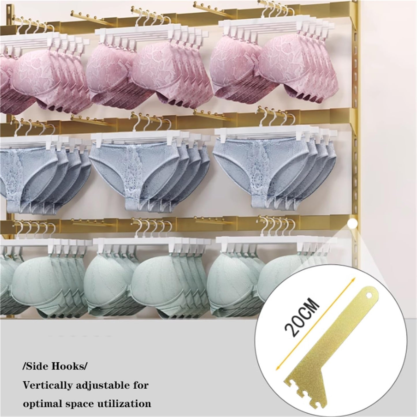 Wall-Mounted Underwear Display Stand, Metals, Lingerie Garment Rack, Retail Sock Show Shelves, Supermarkets Commercial Clothing Store Shelf, for Bras, Shorts, Hats(White,150 * 150cm)