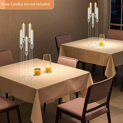 2Pcs 5 Arms Acrylic Candelabra Centerpieces for Tables Decortion,Clear Candle Holder for Wedding Dinner Fireplace Decoration,35 inches Tall Candlesticks Holder with Lampshade, Fits LED Candle