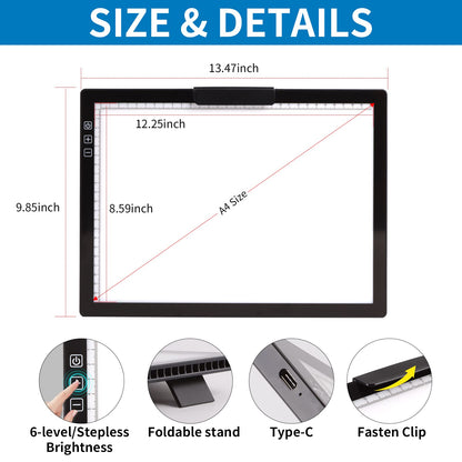 Rechargeable A4 Light Pad with Innovative Stand and Top Clip, Elice Wireless Bright Light Tracing Board Portable LED Artcraft Tracer Box for Artists, Drawing, Cricut Weeding Vinyl, Diamond Painting